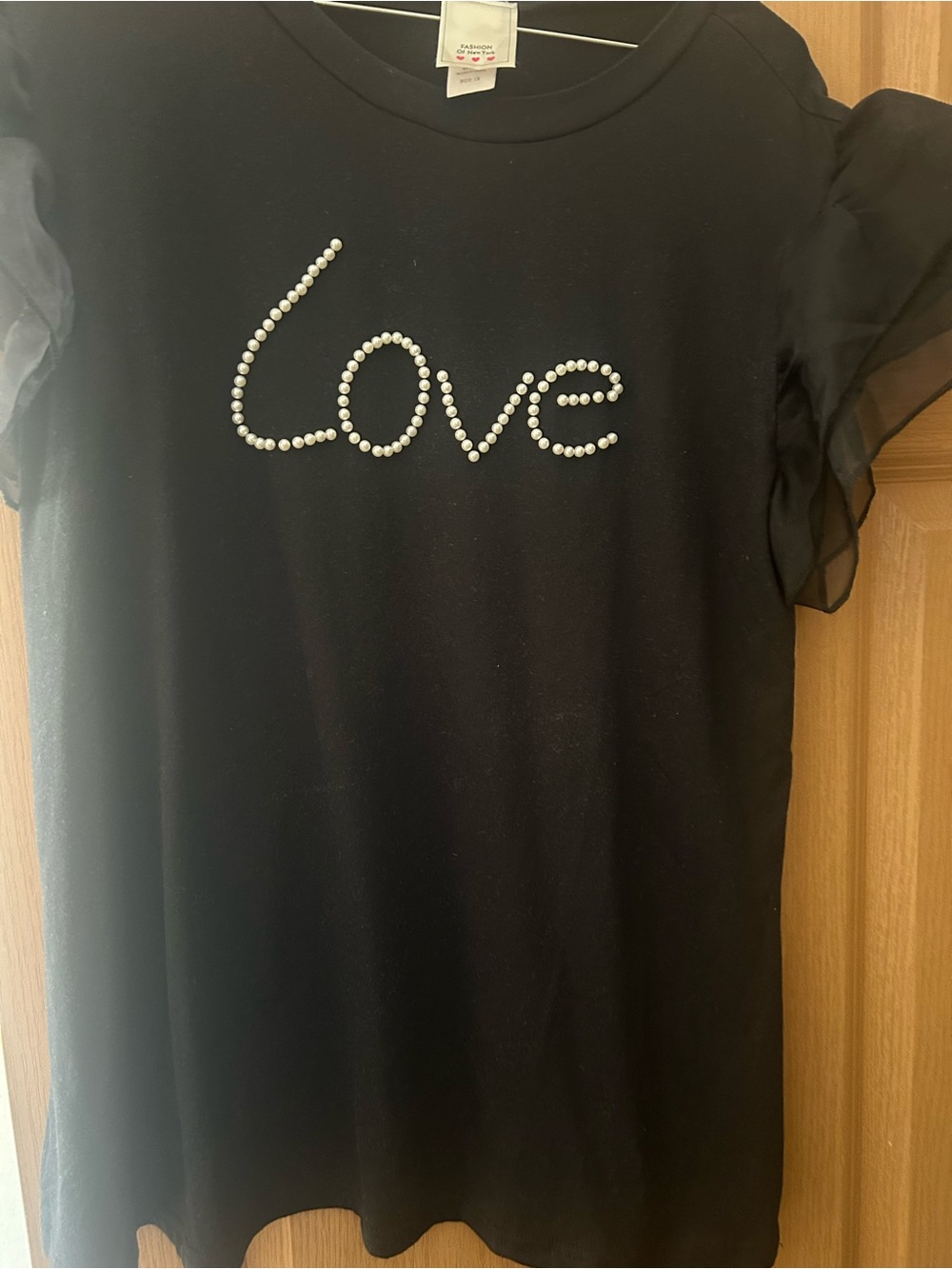 Women’s Black 'Love' Pearl-Embellished Short Sleeve Top